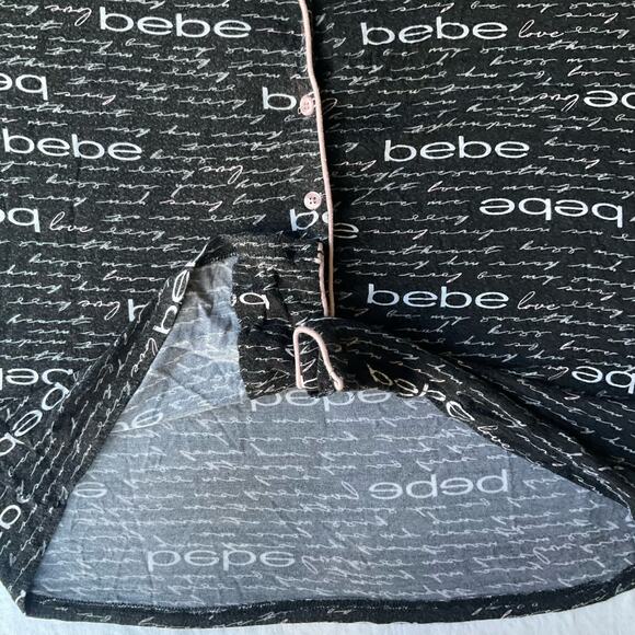 Bebe Sleepwear Women’s Short Sleeve Button Down Shirt size XL, fits like L,Black - Picture 6 of 7